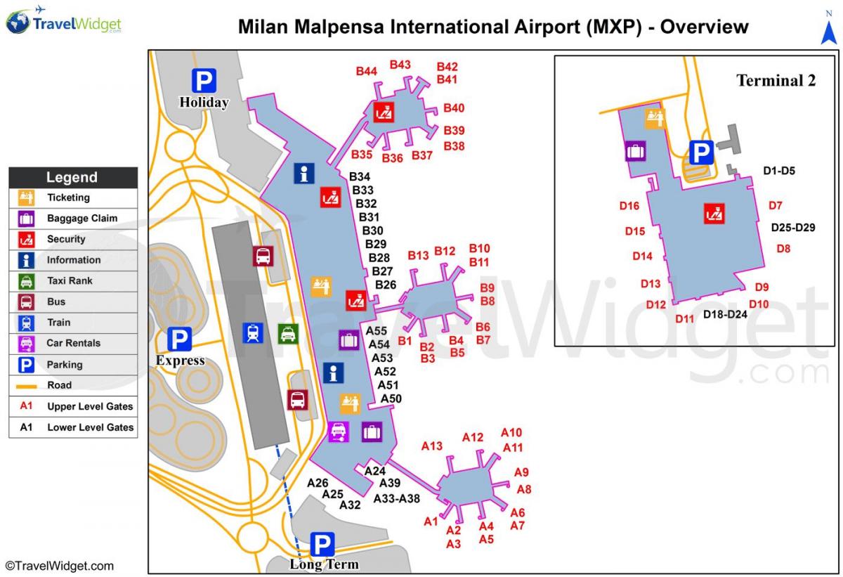 نقشه از میلان به فرودگاه و ایستگاه های قطار