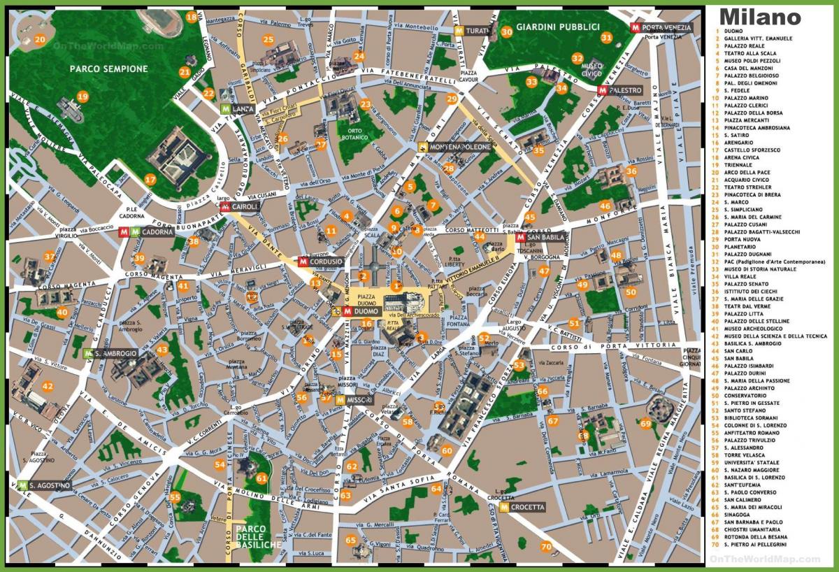 نقشه از میلان ایتالیا, جاذبه های توریستی