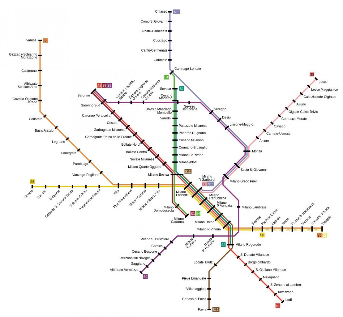 میلان راه آهن حومه نقشه